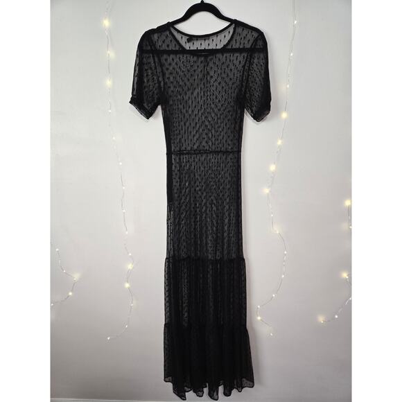 FOR LOVE & LEMONS Lil Darlin Maxi Swiss Dot Sheer Black Dress Overlay Medium - Picture 2 of 13